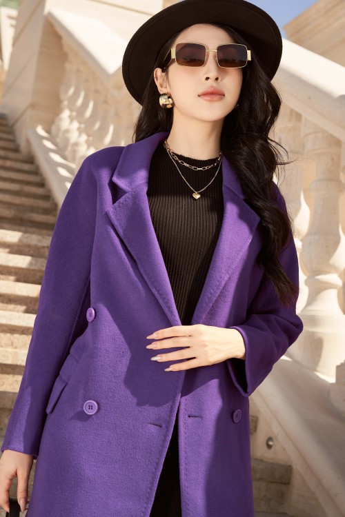 Sixdo Purple Notch Lapel Neck Long Coat